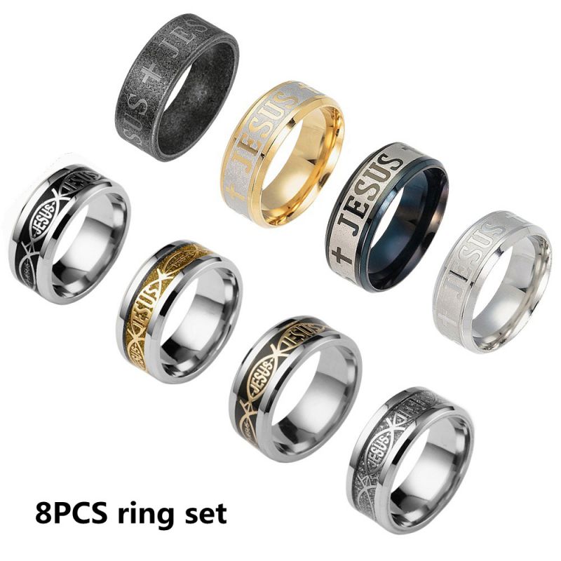 Juego De Anillos Para Hombre Con Alfabeto De Acero Inoxidable.