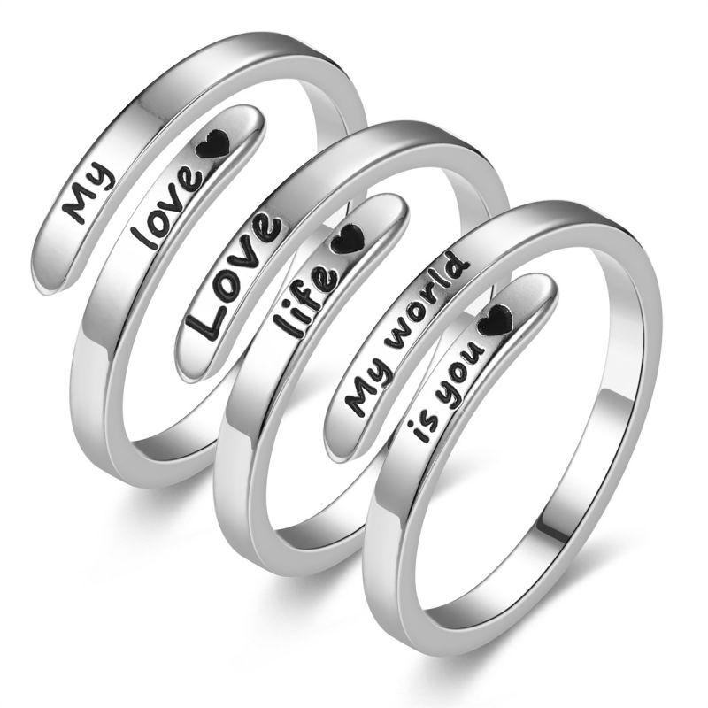 Anillo Abierto Con Letra De Acero Inoxidable