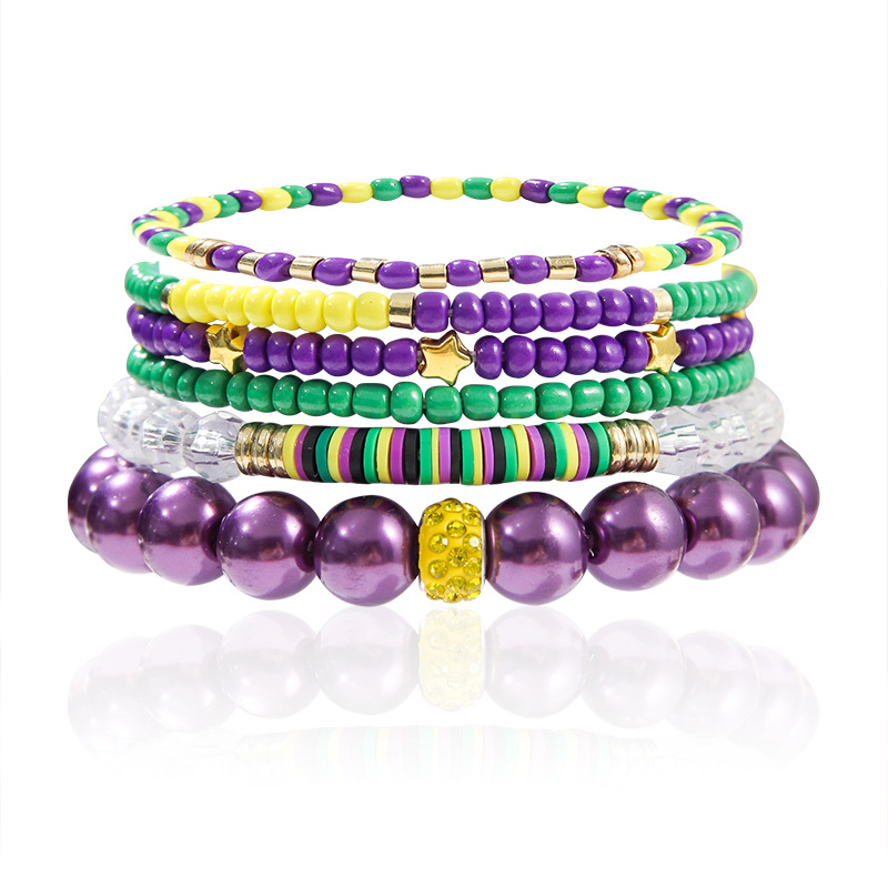 Color Colorful Rice Beads Soft Clay Beaded Bracelet Set
