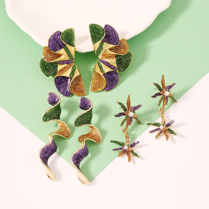Color Flowers Alloy Flower Earrings