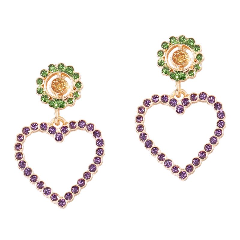Color Alloy Diamond Heart Earrings