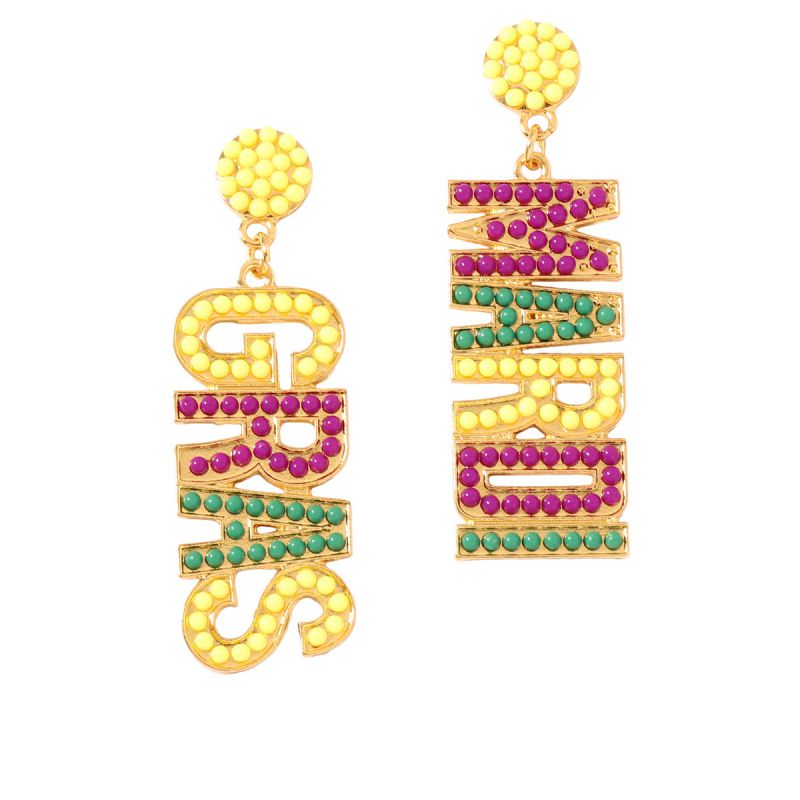 Colored Pearls Alloy Rice Bead Letter Earrings