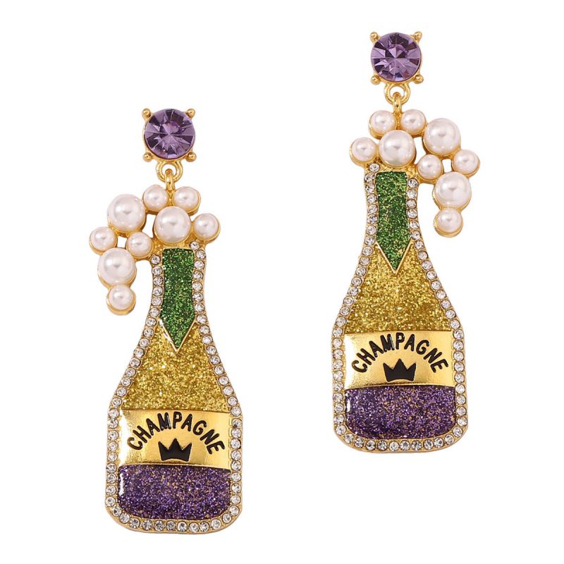 Colorful Mask Alloy Pearl Wine Bottle Earrings