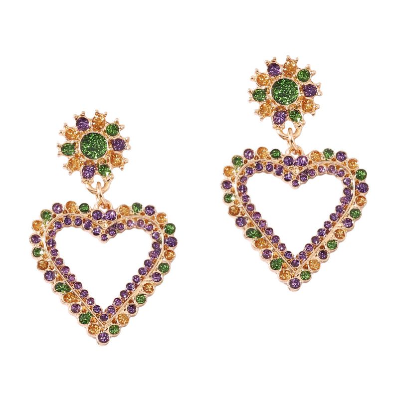 Color Alloy Diamond Heart Earrings