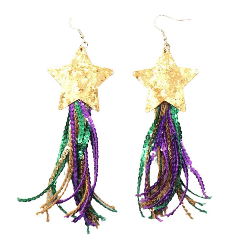 Pentagram Colorful Tassel Sequined Five-pointed Star Earrings