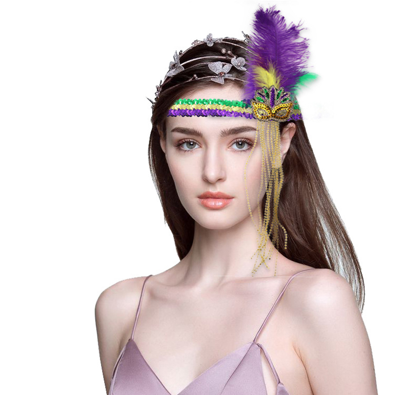 Feather Sequin Mask Type A Geometric Colorful Feather Sequin Carnival Headband