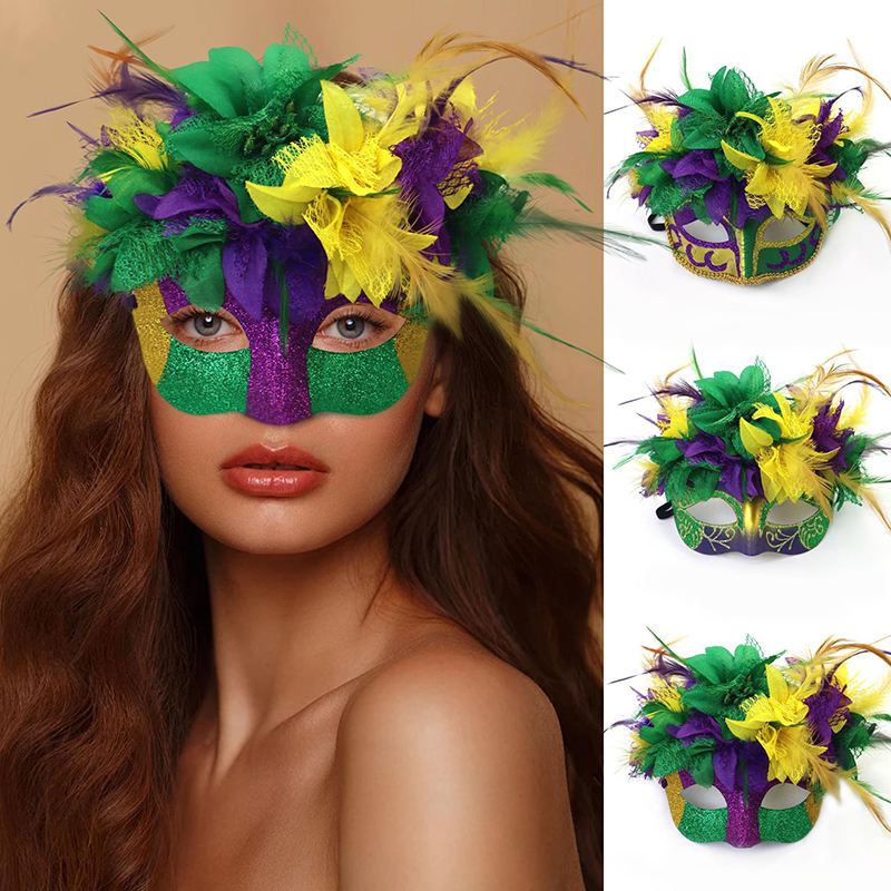Carnival Mask - Powdered Flathead Feather Flower Mask