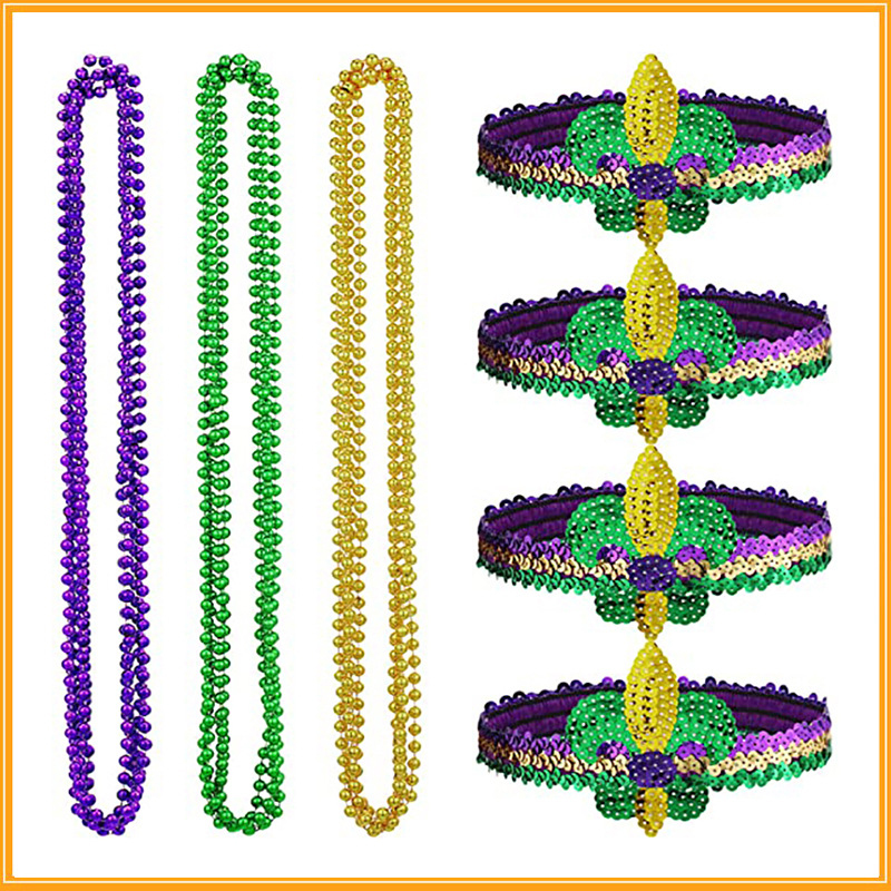 12 Beads + 4 Feather Headbands Carnival Sequin Headband Set