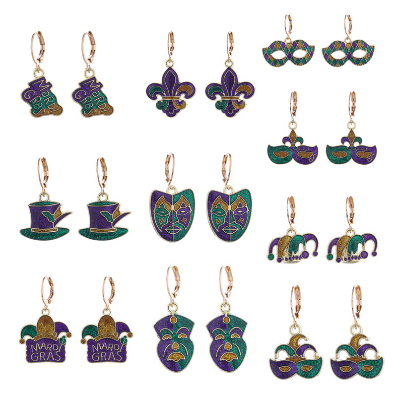 No. 10 Alloy Mask Hat Geometric Glitter Earrings
