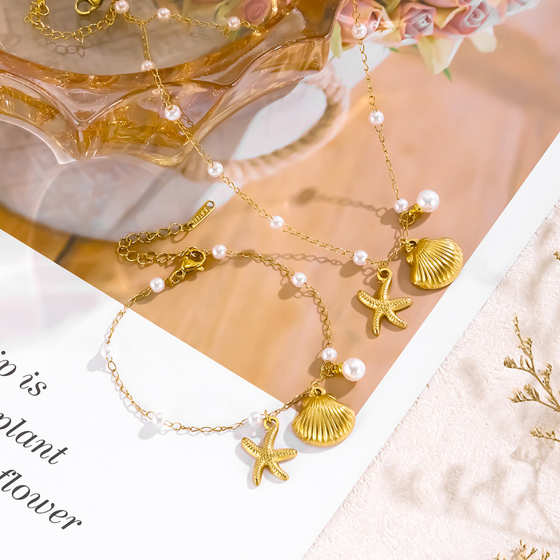 Gold Shell Starfish Pearl Bracelet Stainless Steel Irregular Shell Starfish Bracelet