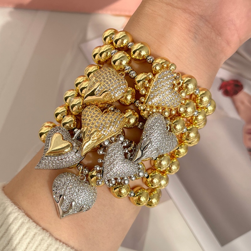 Pulsera Trenzada Con Cuentas De Amor De Circón Con Incrustaciones De Cobre (4/10 Mm)