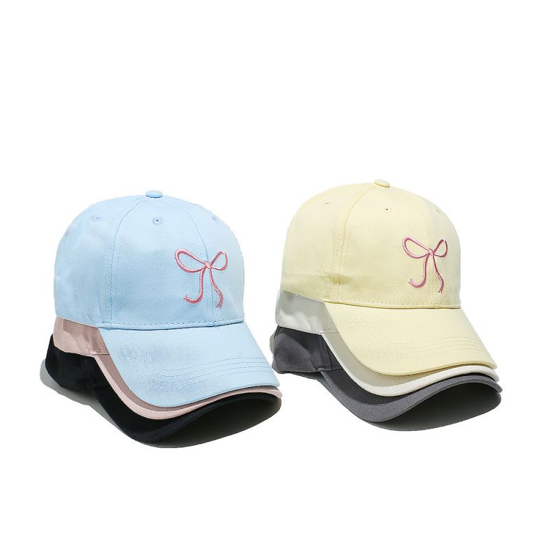 Beige Cotton Bow Embroidered Baseball Cap