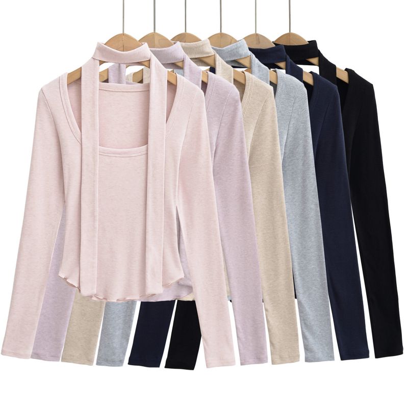 Conjunto Camiseta Manga Larga Cuello Cuadrado + Bufanda