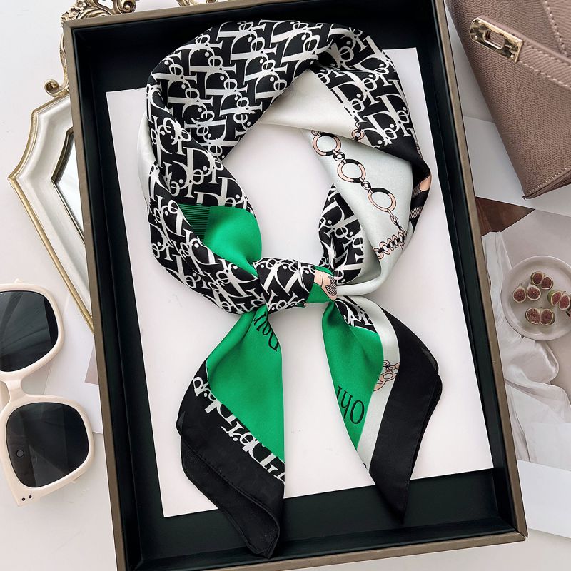 Green Polyester Printed Square Scarf