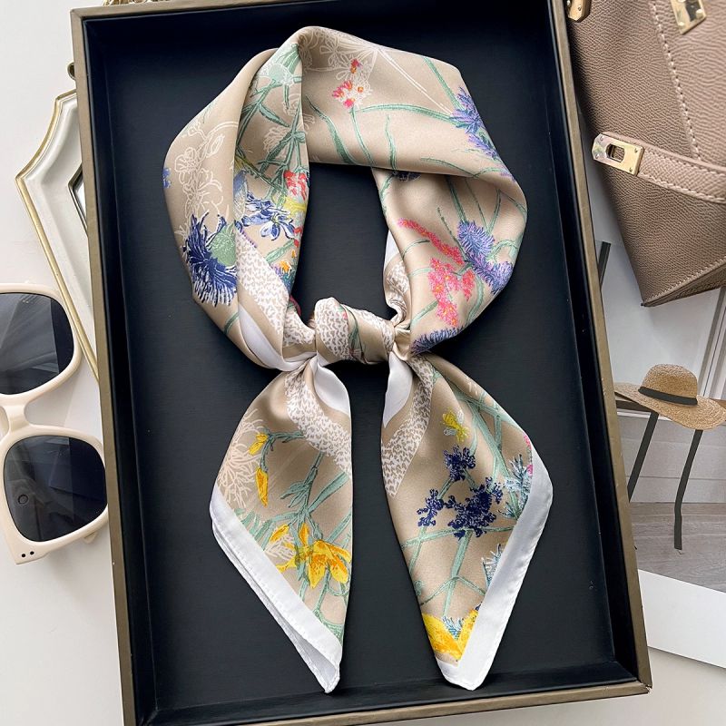 White Polyester Printed Square Scarf