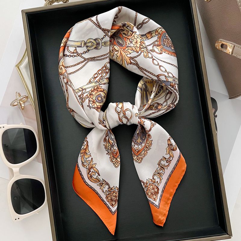 Black Polyester Printed Square Scarf