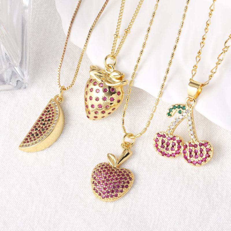 C Gold-plated Copper And Diamond Apple Necklace