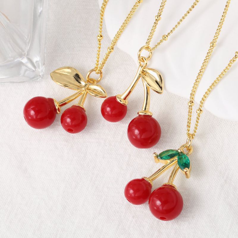 C Copper Plated Gold-plated Cherry Necklace With Diamonds
