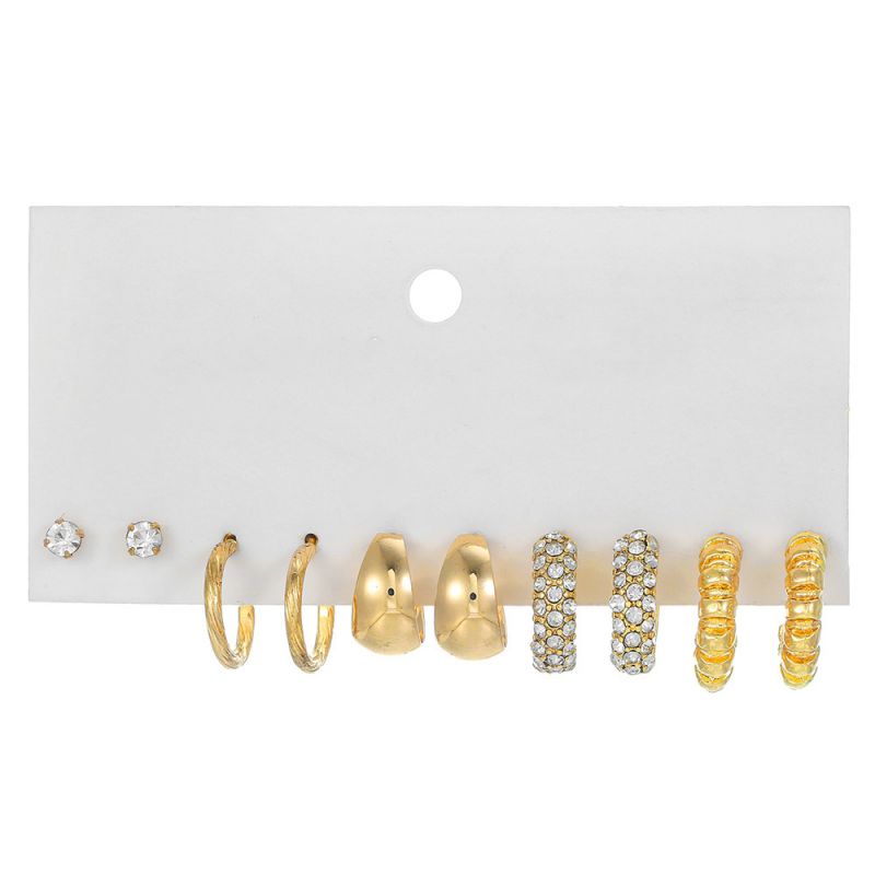 Set 1 Alloy Diamond Geometric Round Earrings Set