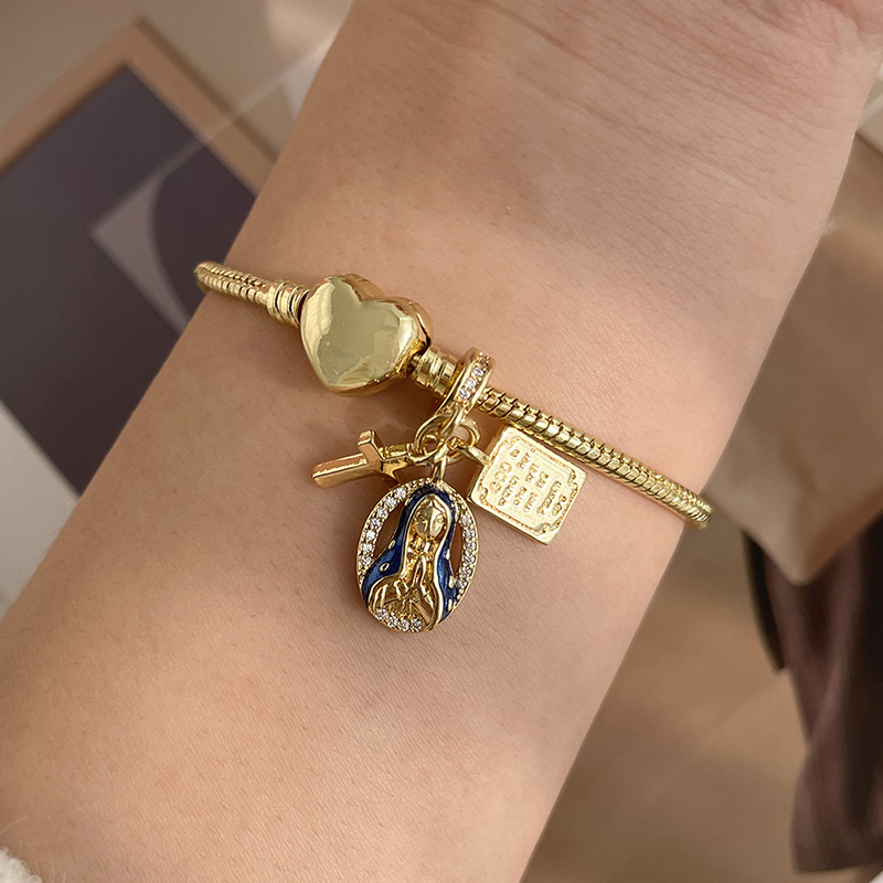Pulsera De Amor Con Retrato De Goteo De Aceite De Circonio Con Incrustaciones De Cobre