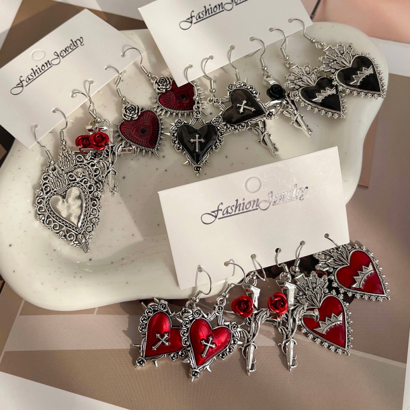 Red Alloy Oil Drip Irregular Love Cross Earrings 6-piece Set
