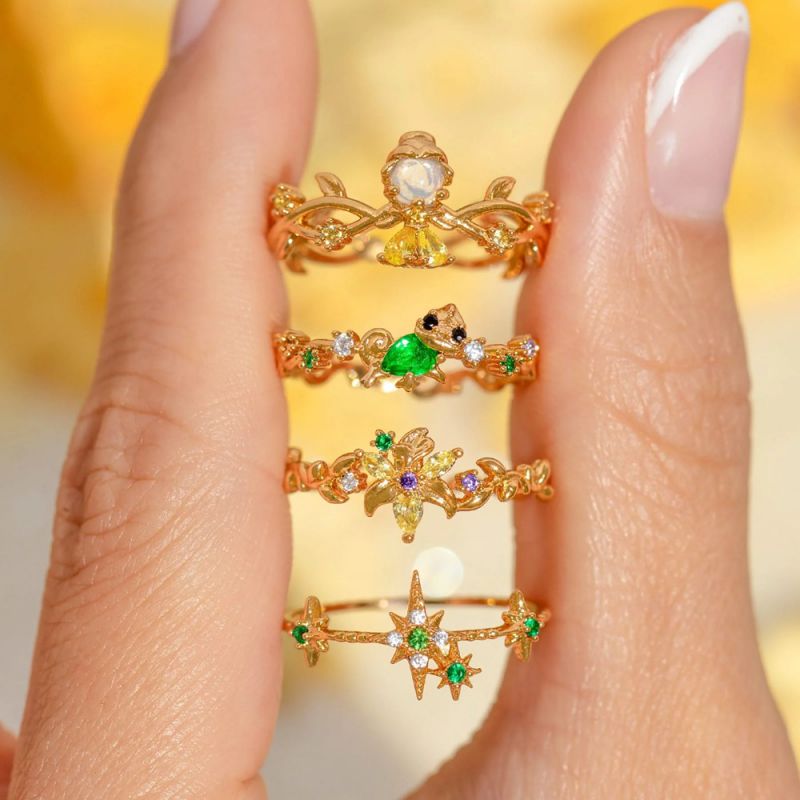 Ring 1 Copper Gold-plated Zirconium Princess Open Ring