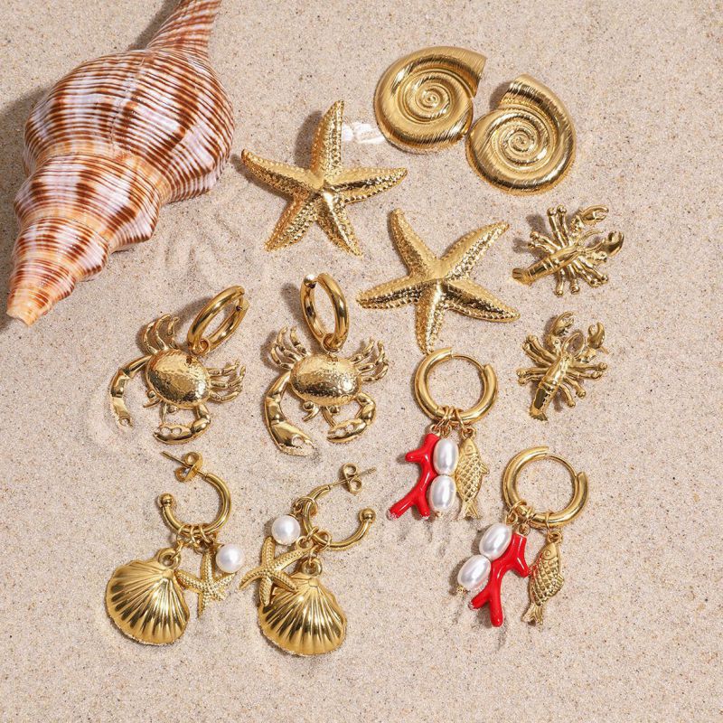Earrings 9# Stainless Steel Starfish Tassel Earrings