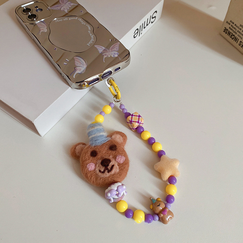 Pendant-yellow-purple Alloy Colorful Beaded Bear Mobile Phone Chain