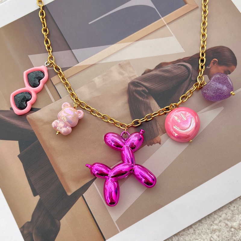Collar de acero inoxidable con forma de globo y corazón sonriente de resina con forma de perro