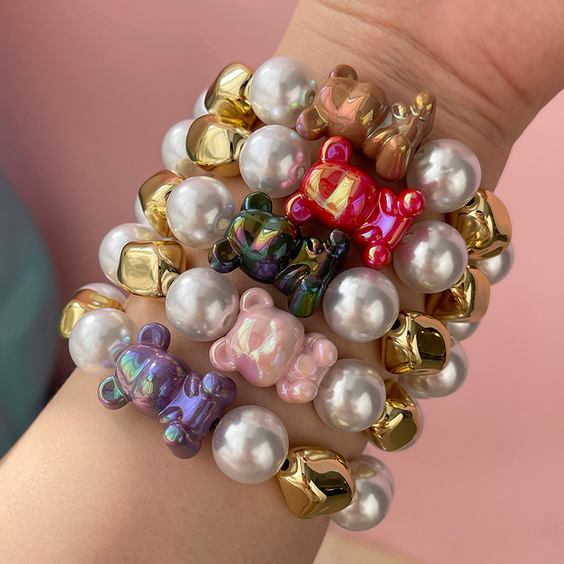 Color Alloy Bear Pearl Bracelet (14mm)