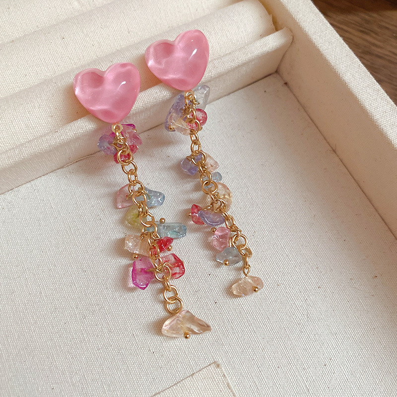 Pendientes De Corazón De Grava De Color Metal