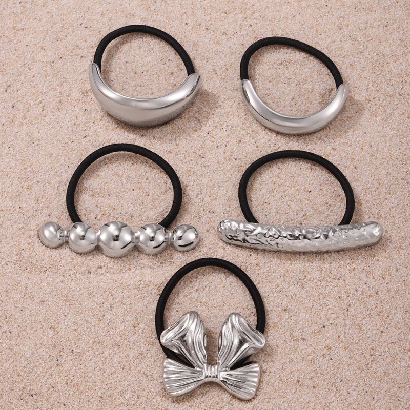 Silver 5 Stainless Steel Bow Hair Tie