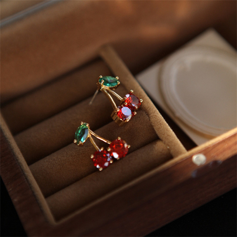 Red Alloy Diamond Cherry Earrings