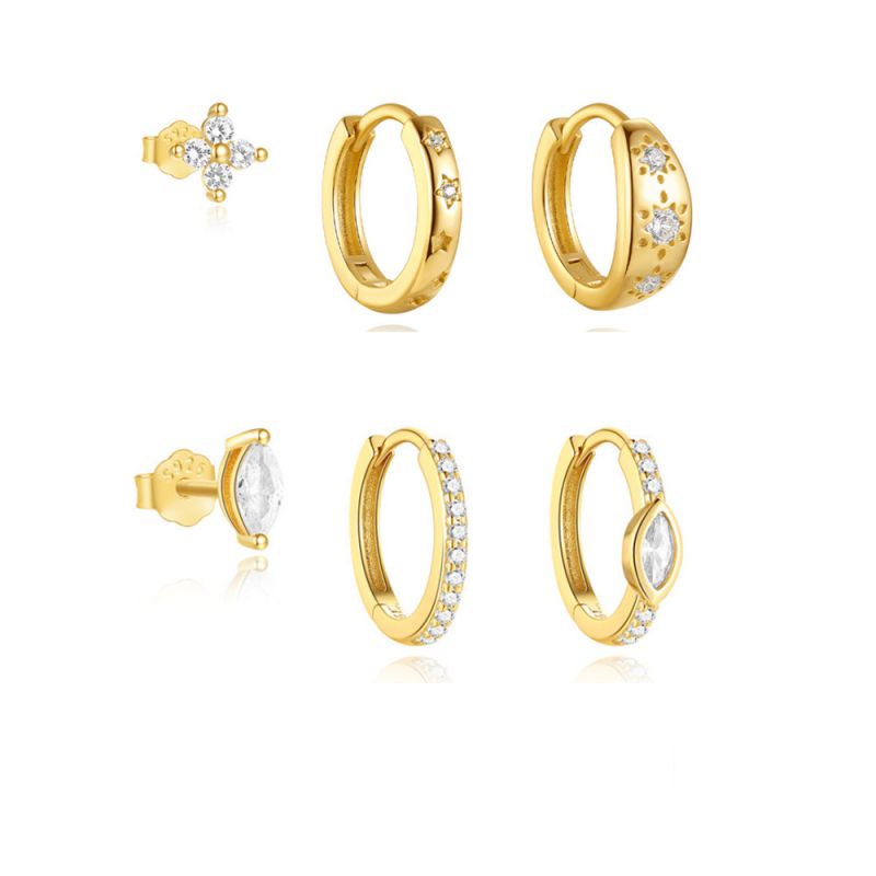 Conjunto De Pendientes Redondos De Plata Y Diamantes