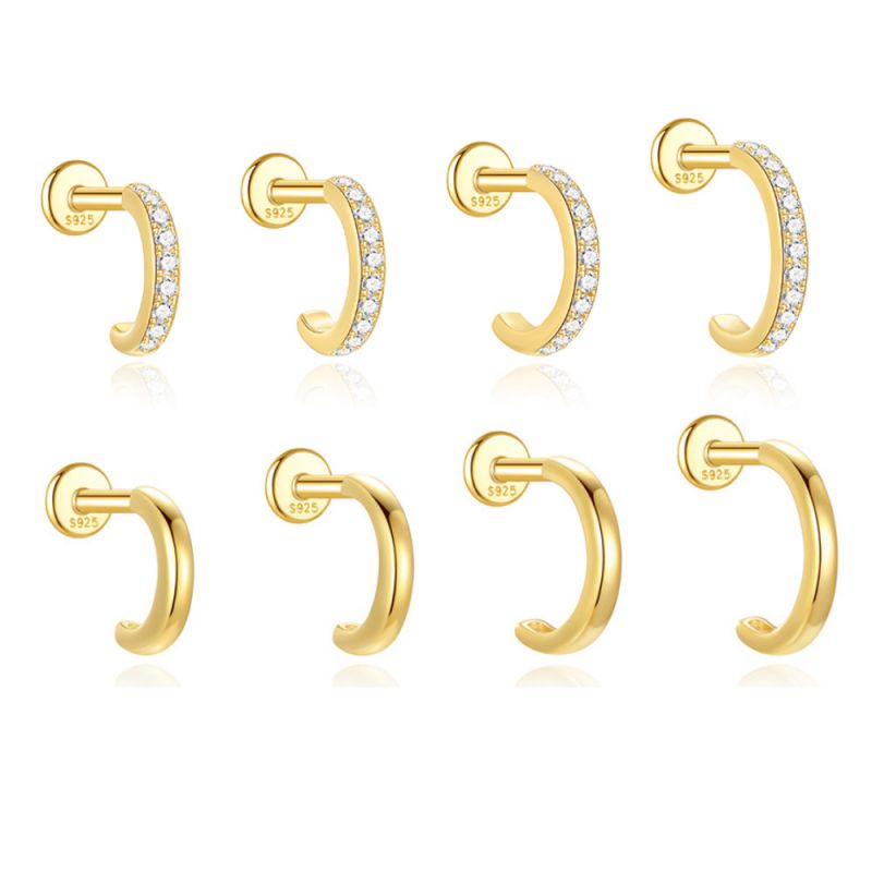 Single Gold-6mm#1 Silver Diamond C-shaped Earrings [single]