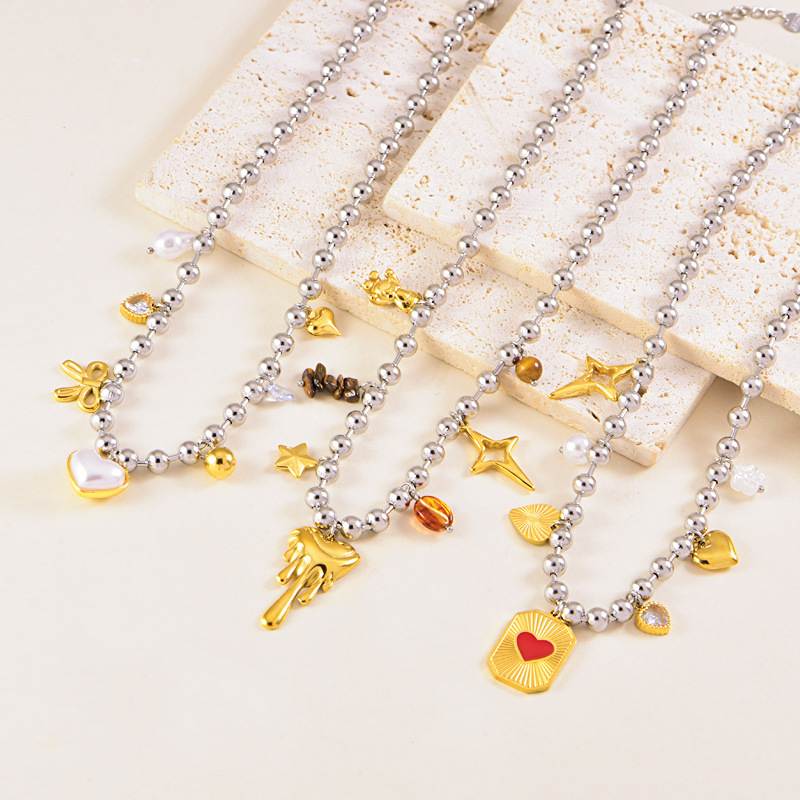 Collar De Acero Inoxidable Con Cruz De Corazón Y Flor De Diamante