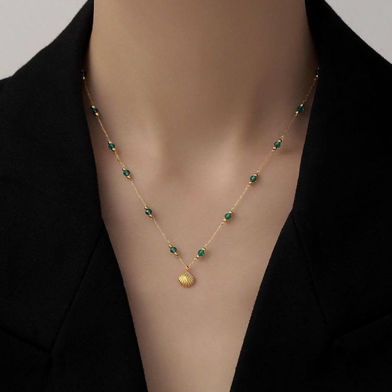 Green Pearl Shell Necklace Gold Titanium Steel Shell Necklace
