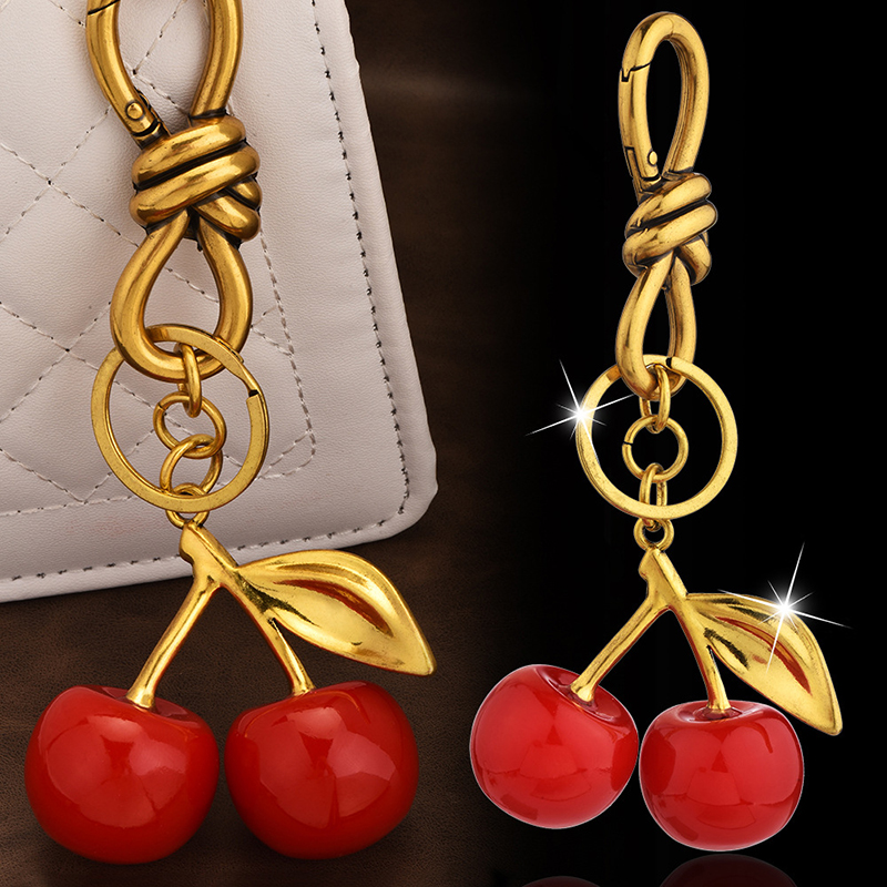 Personalized Cherry Antique Gold Alloy Cherry Keychain