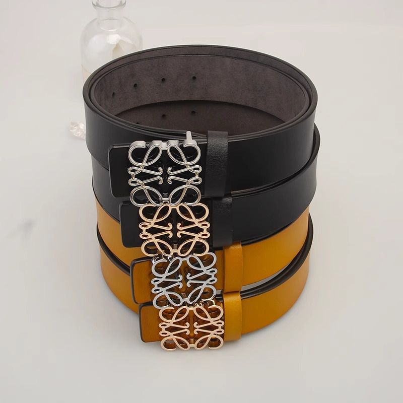 Wide Brown Silver Buckle (genuine Leather) Wide Metal Hollow Square Belt