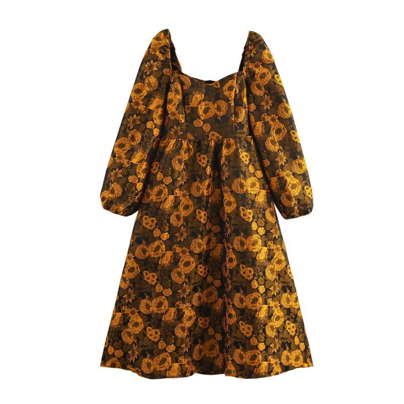 Falda Hasta La Rodilla Con Mangas Farol En Jacquard De Poliéster