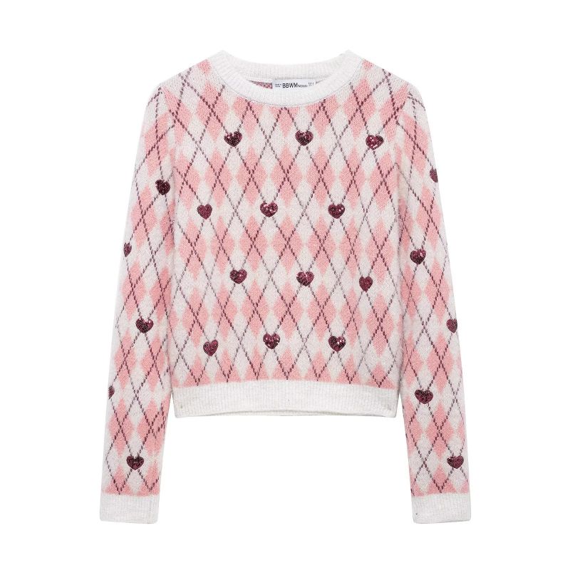 Suéter De Punto Con Cuello Redondo Y Estampado De Corazones
