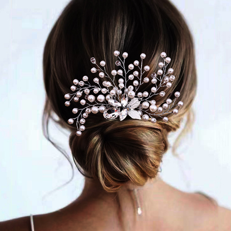 Peineta Trenzada Con Perlas Y Diamantes