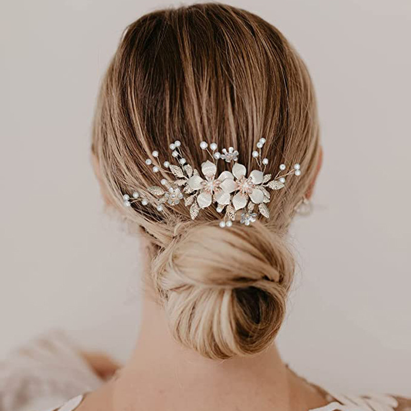 Gold Pearl Flower Braided Hair Comb