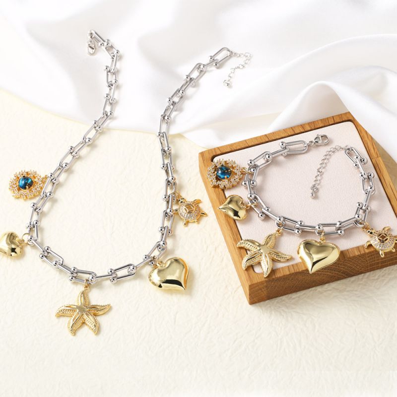Necklace Copper Plated Gold-plated Diamond Heart Starfish Necklace