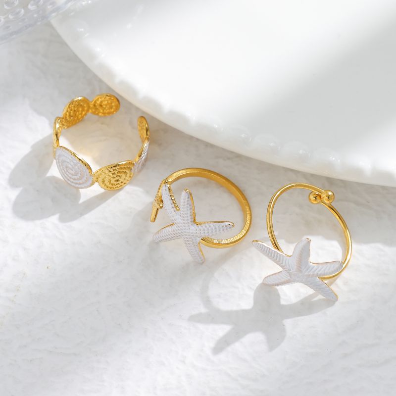 White 2 Stainless Steel Oil Drop Starfish Round Ring
