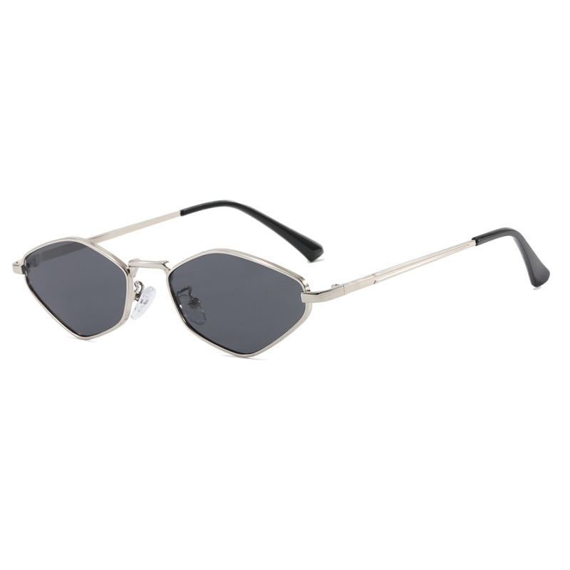 Silver Frame Gray Film Small Polygonal Sunglasses