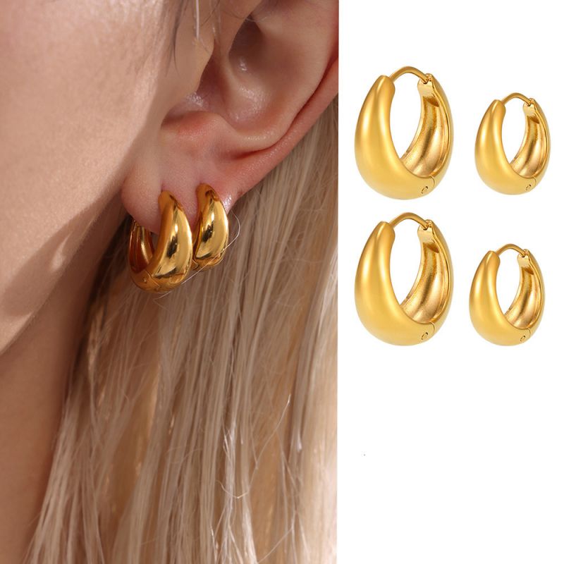 Gold Earrings 12mm Stainless Steel Color-blocked Round Earrings