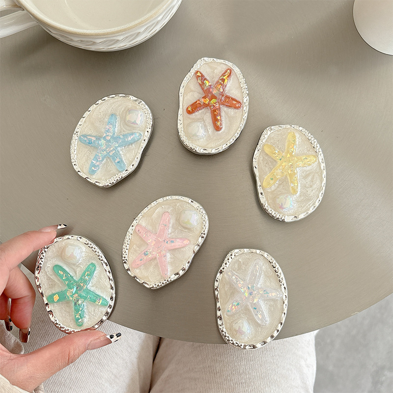 Transparent Bracket-metallic Pearlescent Starfish-white Ellipse Glue Starfish Mobile Phone Airbag Holder