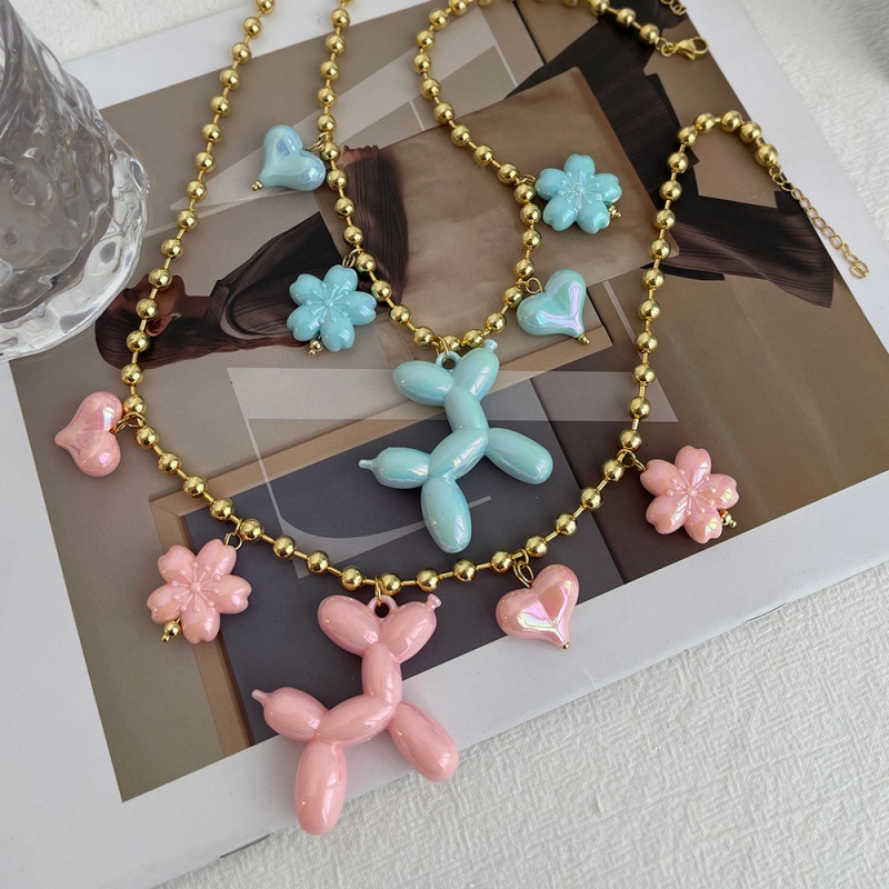Collar De Cuentas Con Forma De Perro Globo Y Corazón Con Flores (6 Mm)