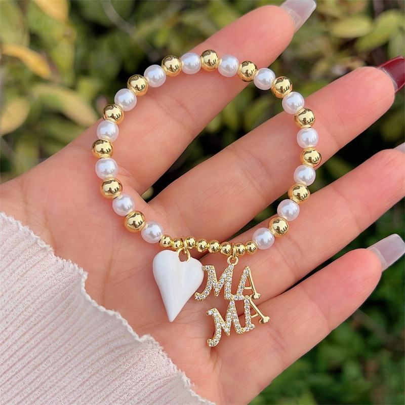 Bracelet 9# Copper Gold-plated Pearl Beaded Diamond Letter Heart Bracelet